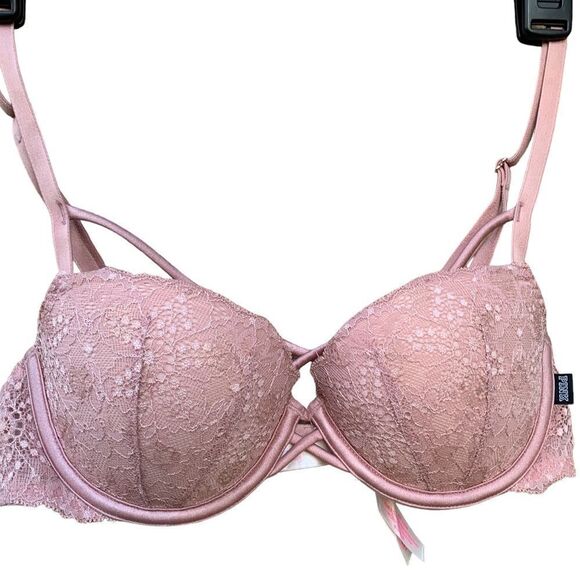 Victoria’s Secret PINK Date Push Up Bra Mauve Pink Lace size 32C - Picture 9 of 9